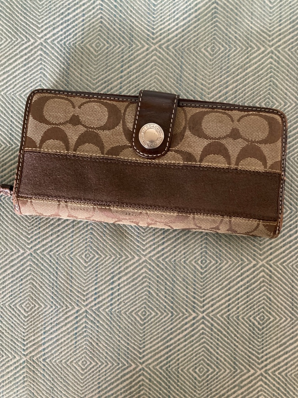 Coach Brown Signature Canvas Wallet with Leather Trim